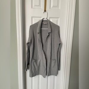 LOFT cotton blend gray open-front notch collar sweater blazer cardigan